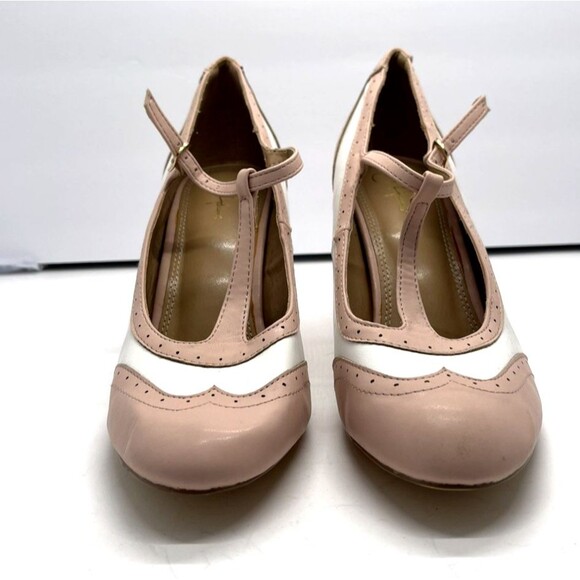 J Adams Mary Jane size 10 Kym High Heel Shoes Wing Tip Pink White 1950s Oxford - Picture 10 of 13